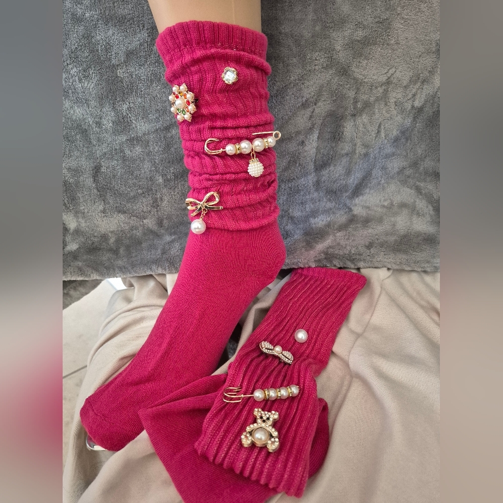 Jeweled Charm Slouch Scrunch socks NEW